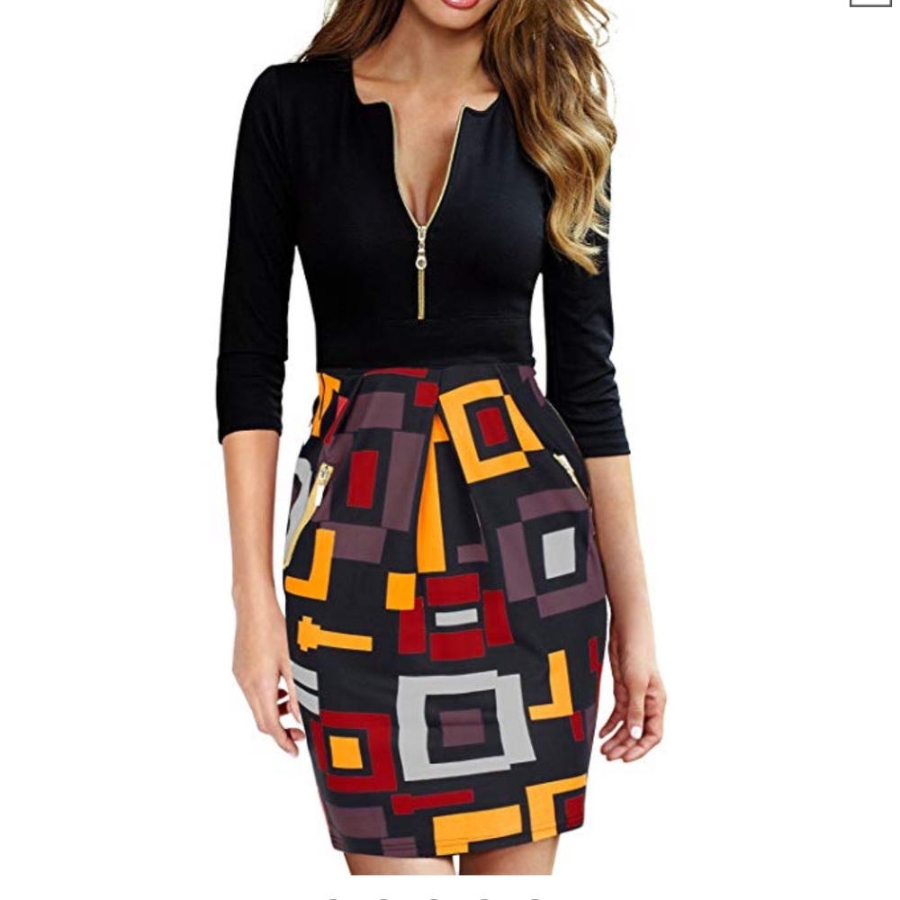 Deep v neck with zipper - pencil dress